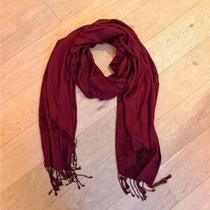 Burgundy Pashmina Style Scarf with Fringe | Soft & Lightweight